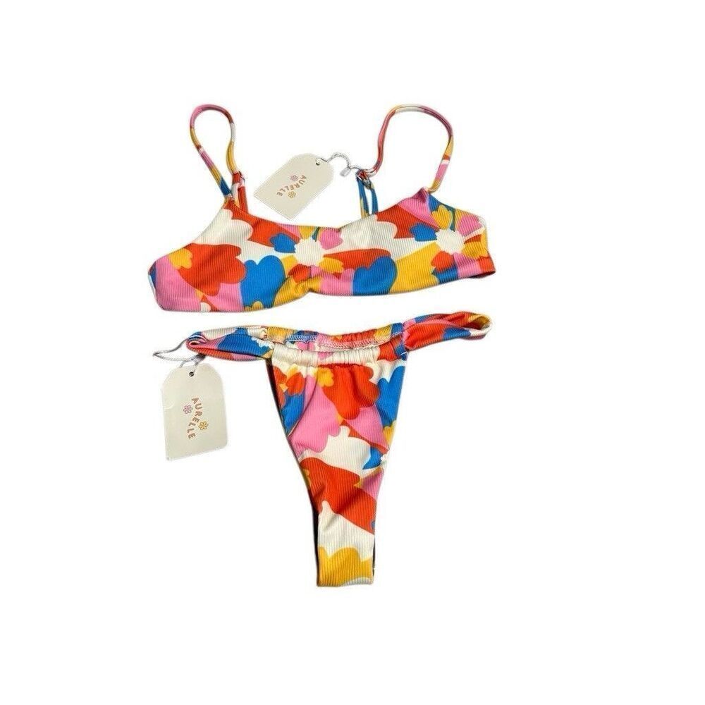 Aurelle Bikini Womens Small Retro Floral Swimsuit 2 piece Set NWT